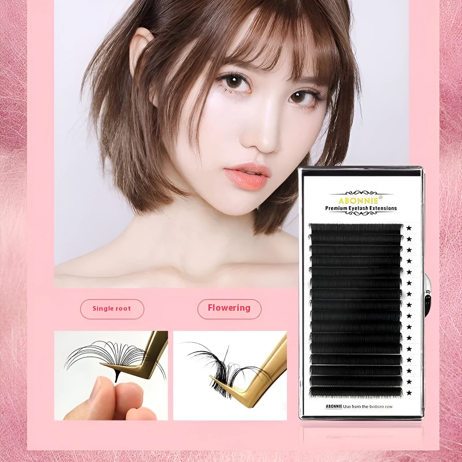 16-row dense false eyelashes made from mink hair on a matte wool band, showing length options from 8mm to 18mm.
