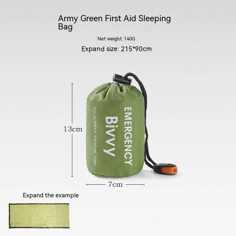 Orange emergency survival tent with sleeping bag and blanket for disaster relief