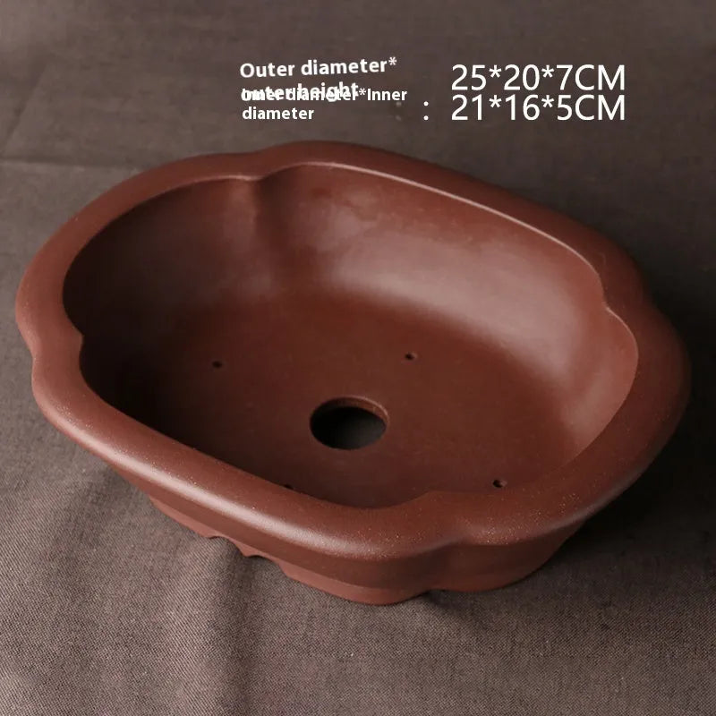 Handmade purple clay Chinese bonsai basin ceramic flower pot traditional plain style