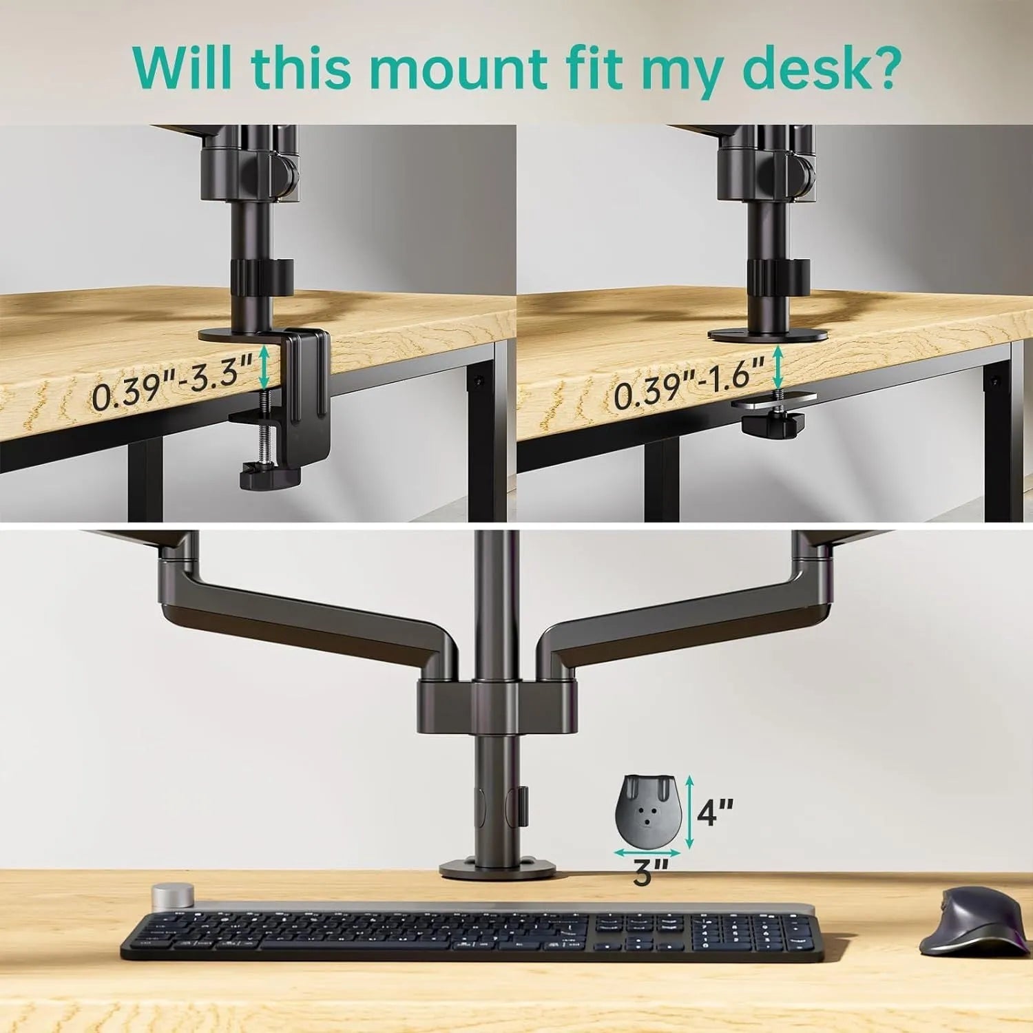 Black aluminium alloy three-arm gas spring monitor mounting arm for 13-27 inch computer screens