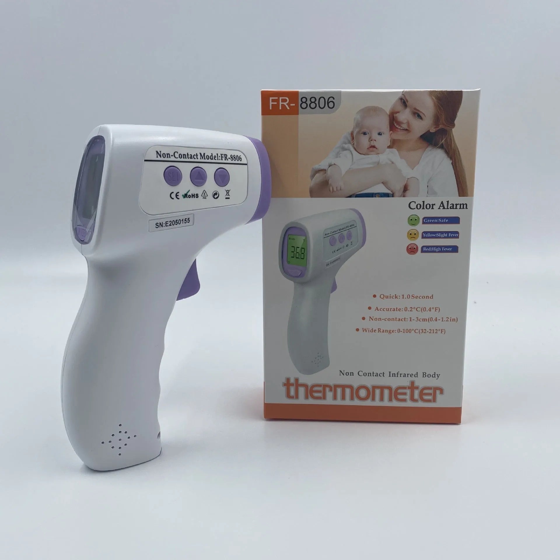 White digital thermometer with non-contact infrared sensor for temperature measurement