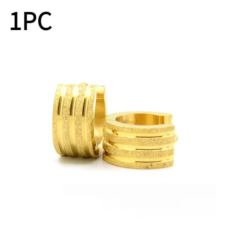 Korean style geometric pattern frosted titanium steel earrings in black, gold, and steel colour options