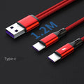 Black braided two-in-one charging cable with two Android connectors for fast 5A charging.