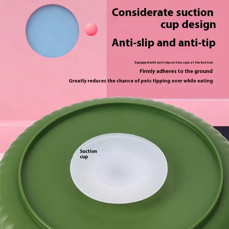 Rotating pet food basin with silica gel anti-choke mat in beige blue gray green or red