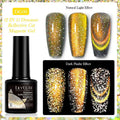 Cat eye nail polish gel with glitter and diamond fragments in six colour variations numbered 01 to 06