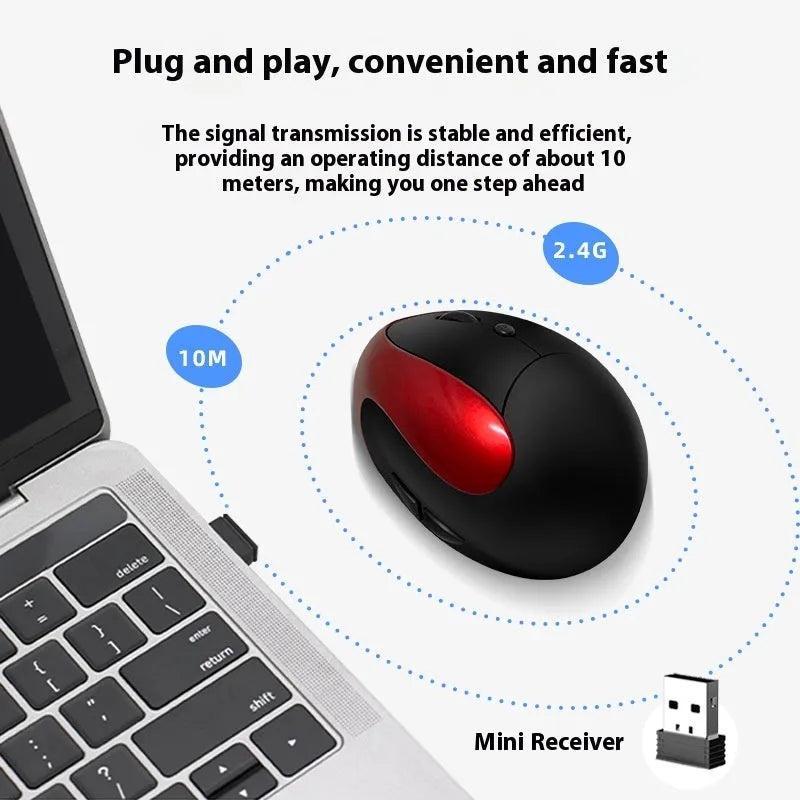 Three Generations wireless vertical ergonomic mouse in black, shown next to a laptop.