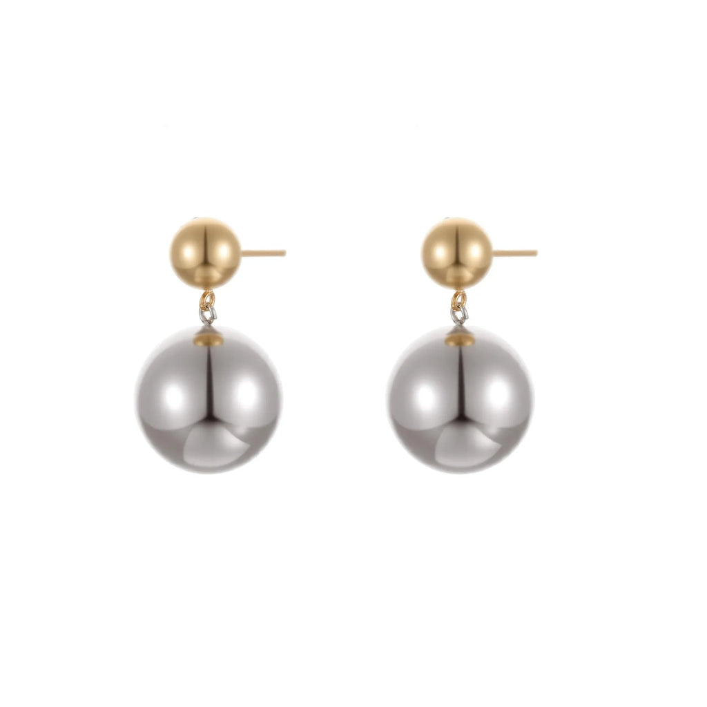 Round beads stainless steel 18K gold electroplated colour-block ear studs geometric sphere shape