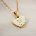Gold plated heart-shaped personalised necklace with white shell charm on an adjustable chain.