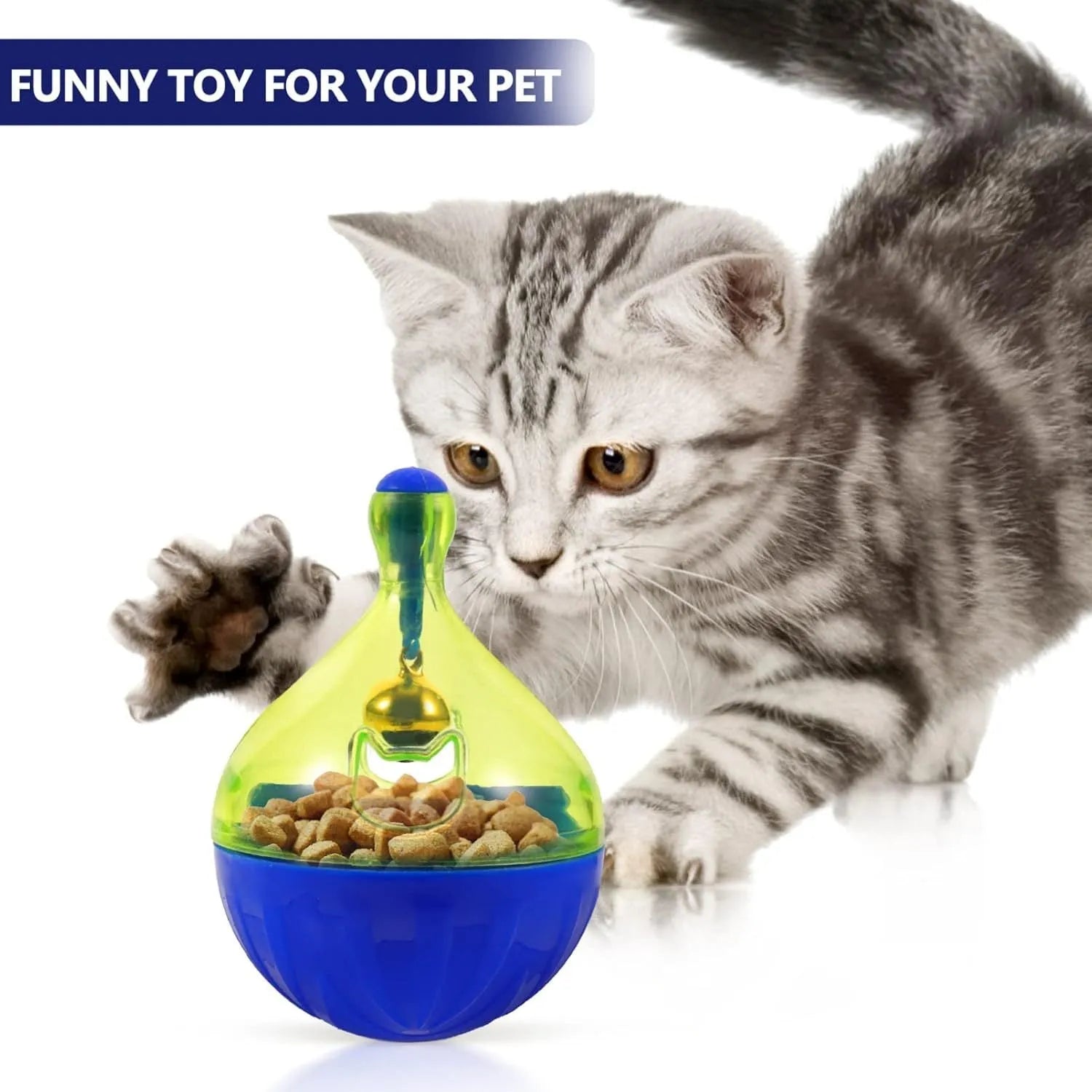 Tumbler-shaped interactive pet treat dispenser toy for dogs and cats
