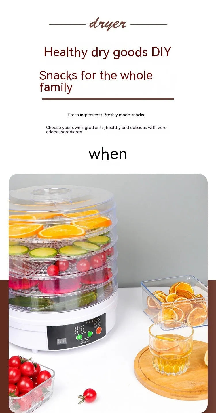 Five-tray food dehydrator with multiple international plug versions for drying fruit and vegetables