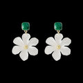Dark green alloy earrings with needle flowers sweet design for women