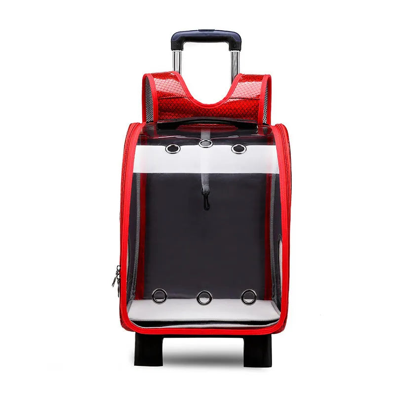 Transparent pet trolley bag for small dogs with foldable shoulder design and Oxford cloth construction