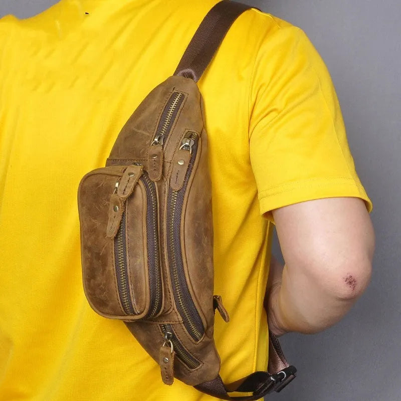 Cowhide leather shoulder messenger bag showing 32cm width and adjustable strap