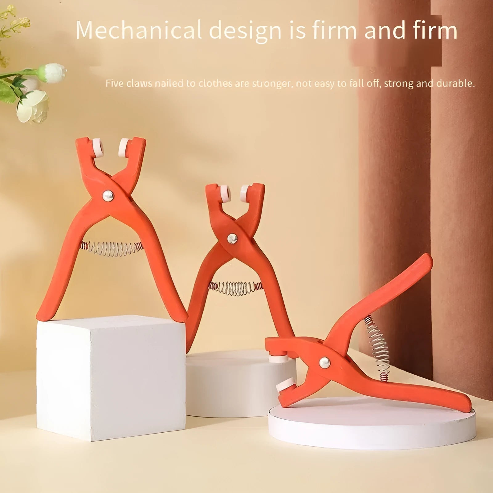 Square stainless steel five claw no sew button and application pliers for clothing