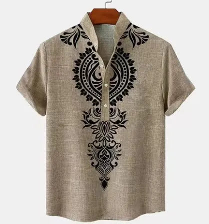 Men's striped linen casual shirt with button front in loose fit available in multiple colours