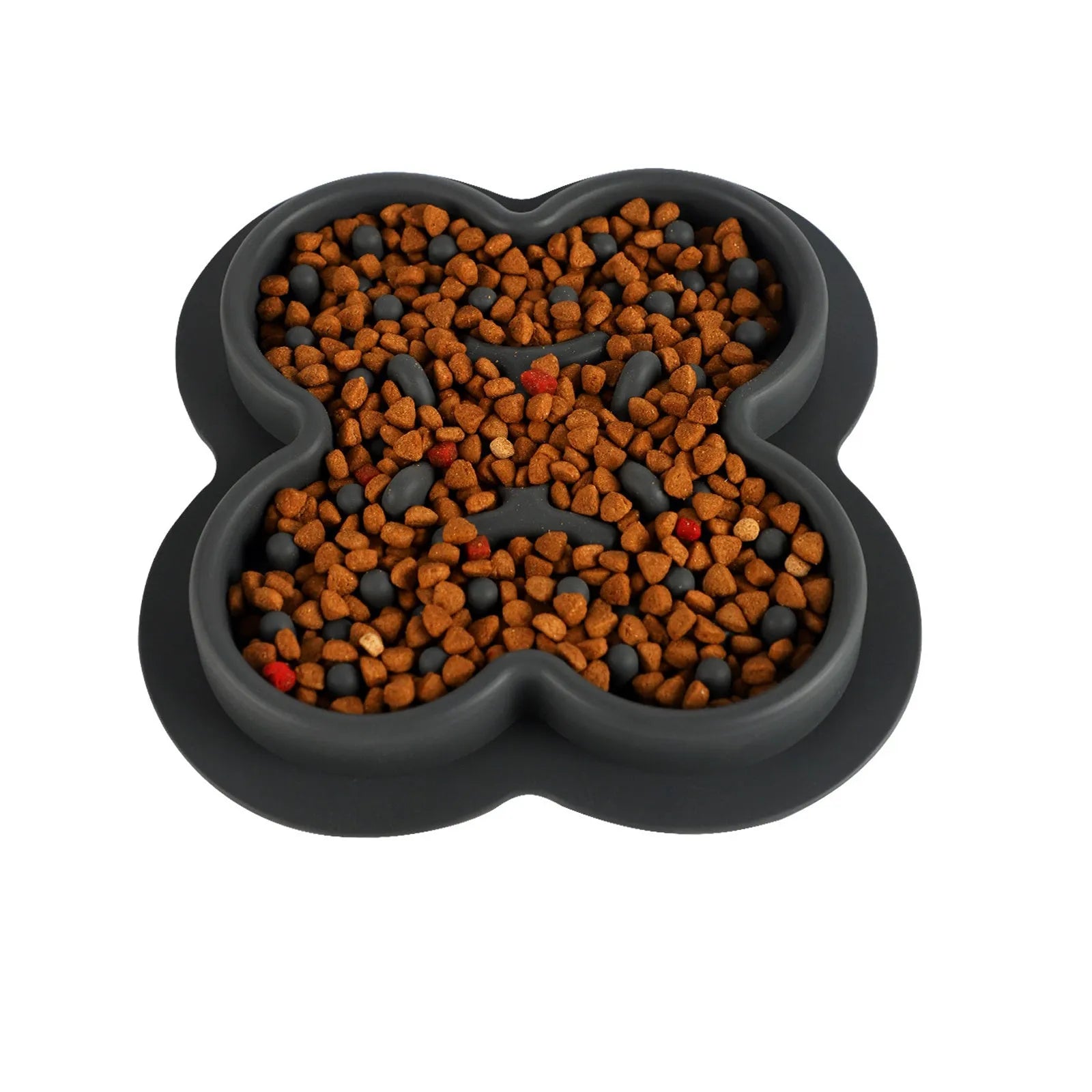 Blue silicone pet licking mat with textured grooves and a non-slip base for cats and dogs.