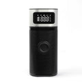 Black portable wireless air pump with 15cm tube, USB charging cable, and multiple nozzles for different inflation needs