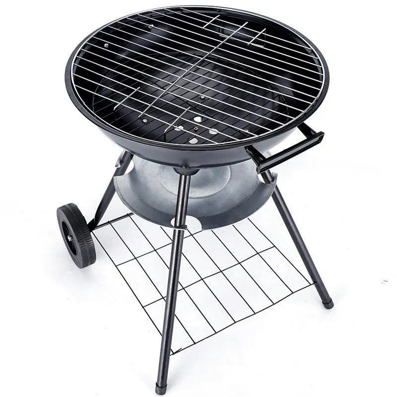 Portable 14-inch barbecue grill with iron construction and apple stove design