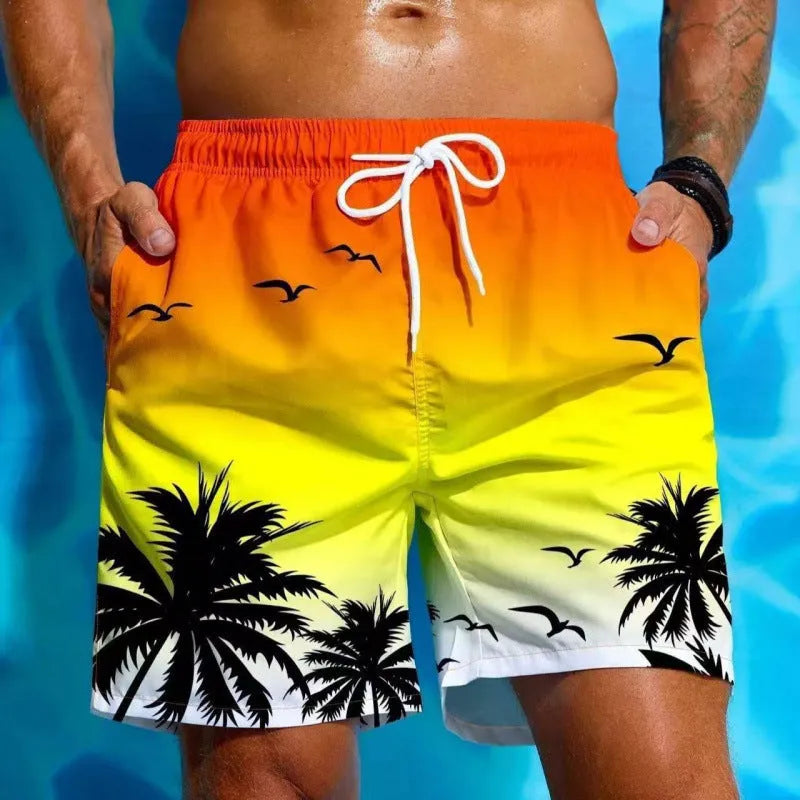 Men's loose board swimming trunks in polyester fiber with ethnic style design available in multiple colours