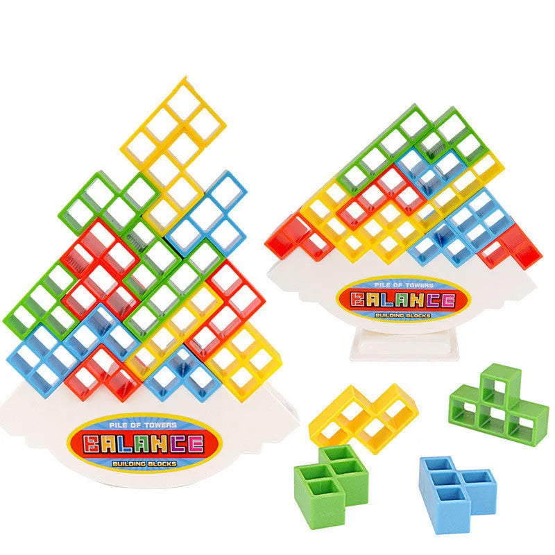 Plastic balance stacking board game with colourful blocks, chassis and base for kids and adults