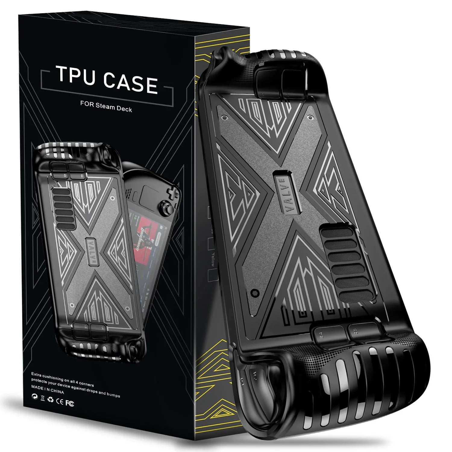 TPU protective case for Steam Deck console in black, blue and red colour options