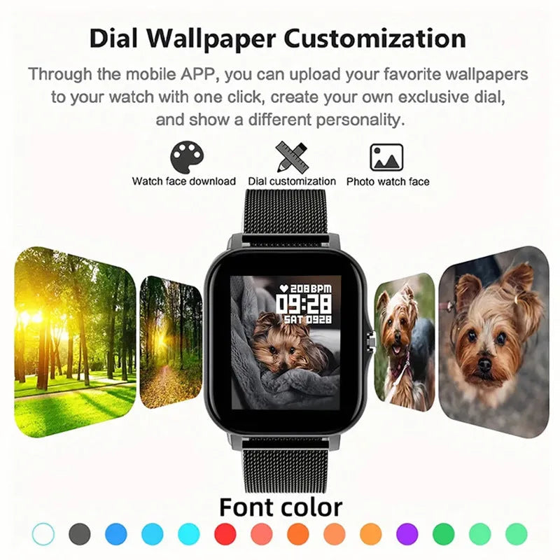 Smart watch with 1.44-inch colour touchscreen display on a silicone wrist strap.