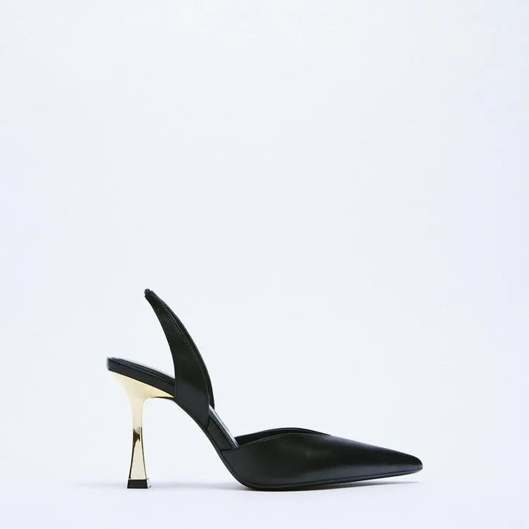 Korean style pointed high heels in patent leather with shallow mouth design in apricot colour