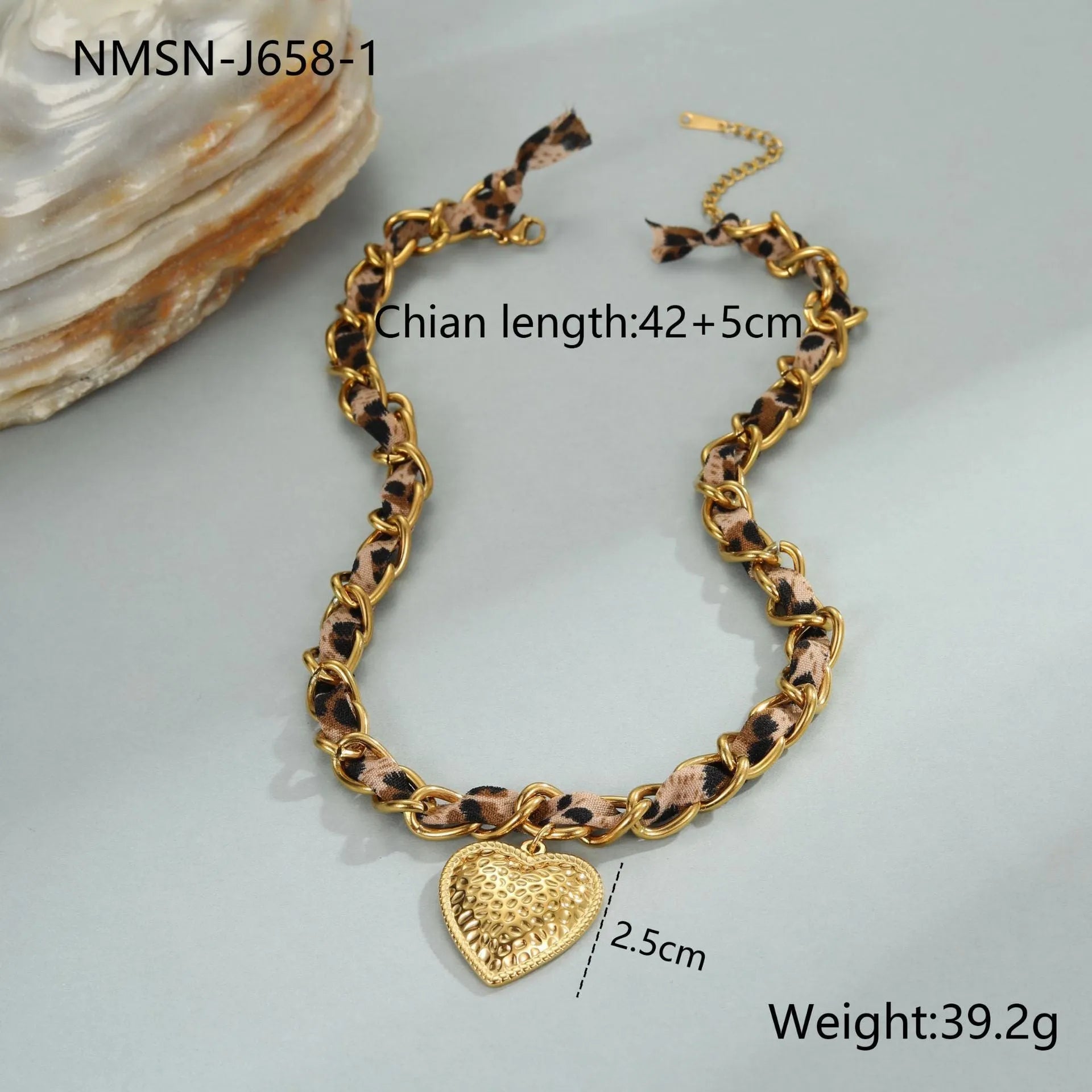 Stainless steel leopard love pendant necklace with adjustable chain and 18K gold electroplating