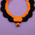 Hand crocheted Halloween pet collar in wool with adjustable sizing for dogs and cats