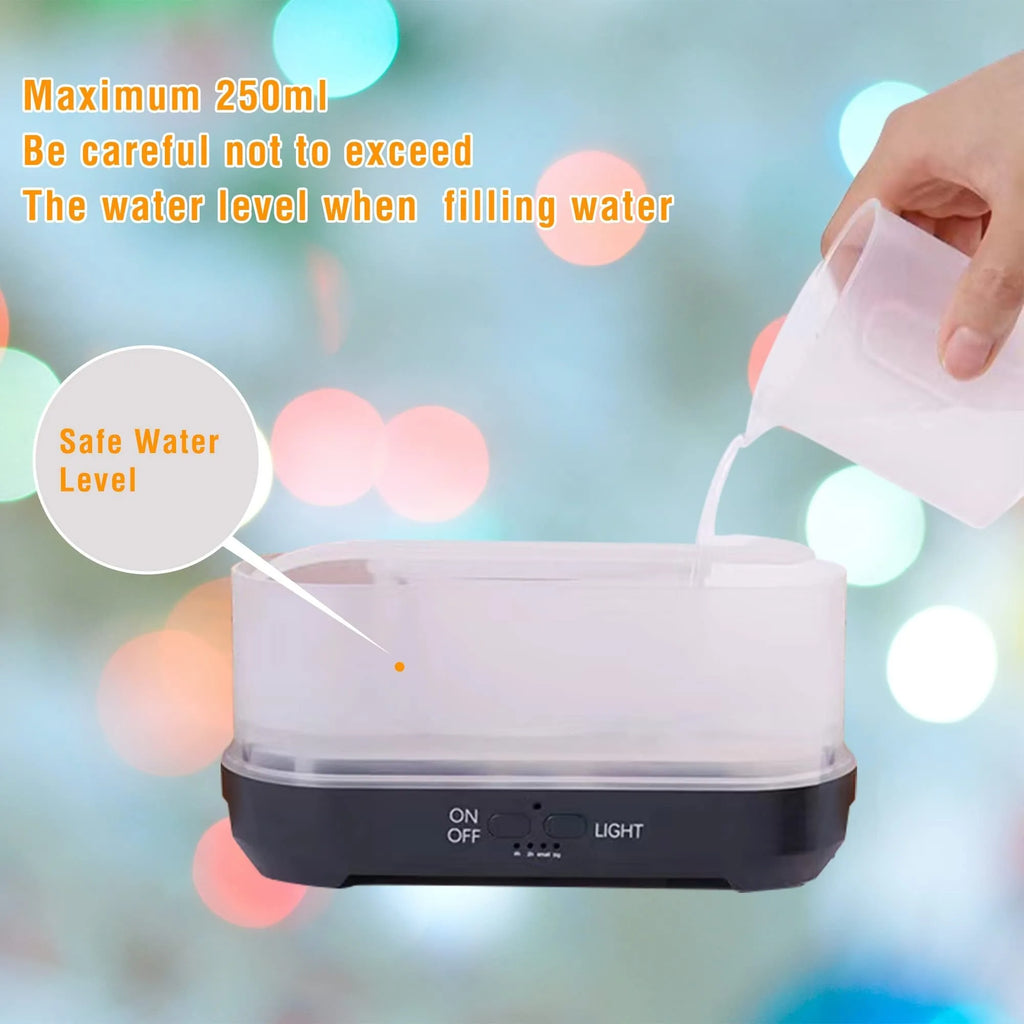 Square Christmas snowflake pattern aromatherapy diffuser with colourful flame effect lighting
