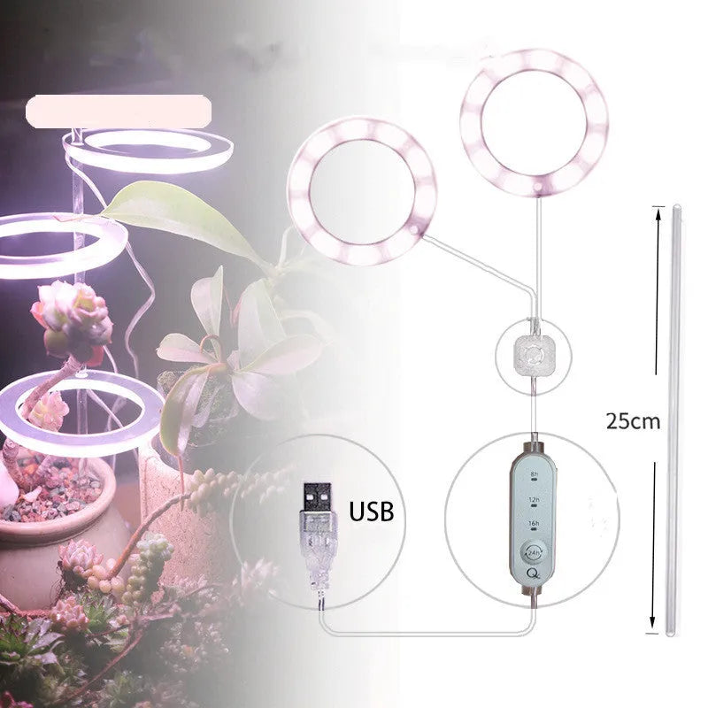 USB LED plant growth light with transparent housing and acrylic mounting stick