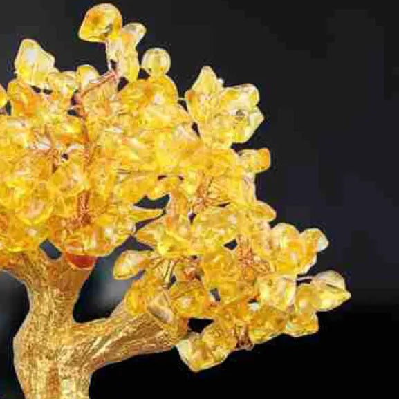 Citrine small water turtle money tree Feng Shui ornament made from resin.