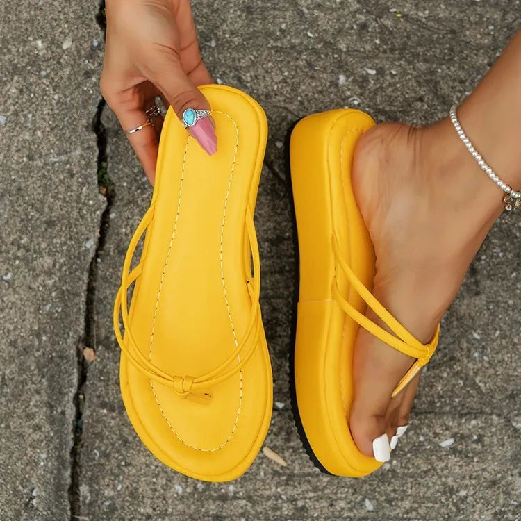 Thick sole flip-flops with herringbone pattern PU upper in multiple colour options