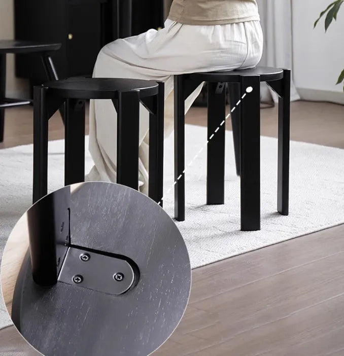 Stackable iron dining stool set with round metal seat in modern simple style