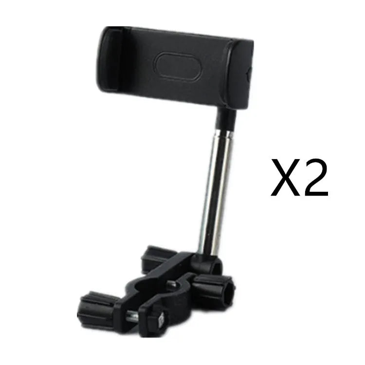 Black vehicle rearview mirror phone bracket showing adjustable arm and clip mechanism