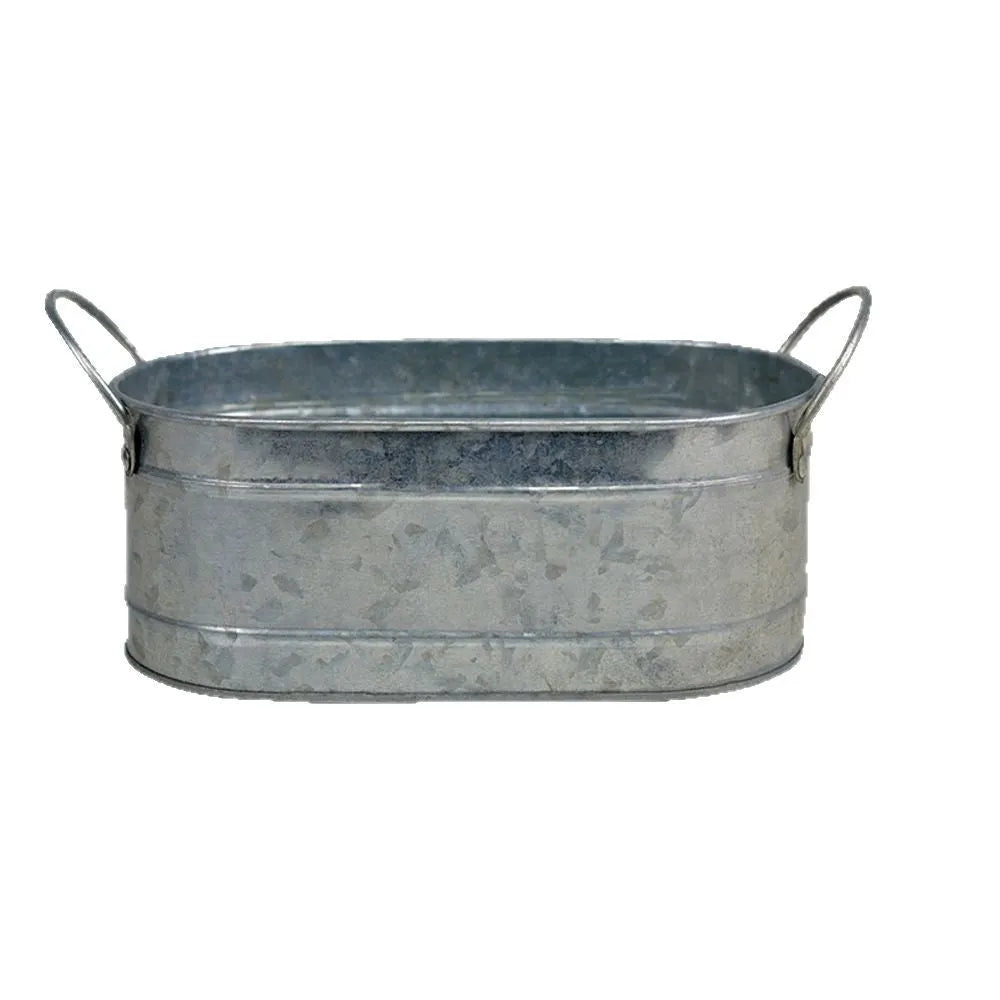 Rectangular galvanised iron desktop flowerpot for succulent plants.