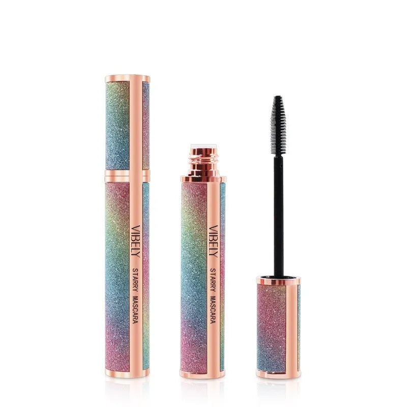 Black waterproof mascara with wand for long thick curling eyelashes in English packaging