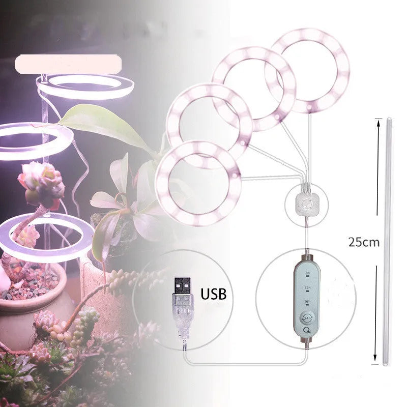 USB LED plant growth light with transparent housing and acrylic mounting stick
