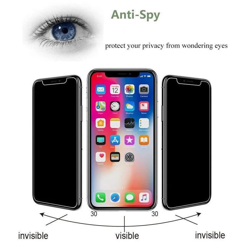 Black anti-peeping tempered glass screen protector for iPhone showing HD clarity
