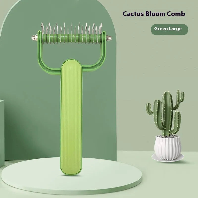 Green pet unknotting comb with stainless steel teeth and plastic handle for dog grooming