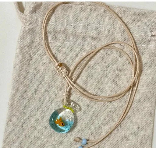 Women's necklace with coloured glaze skirt joker pendant on cotton linen clavicle chain