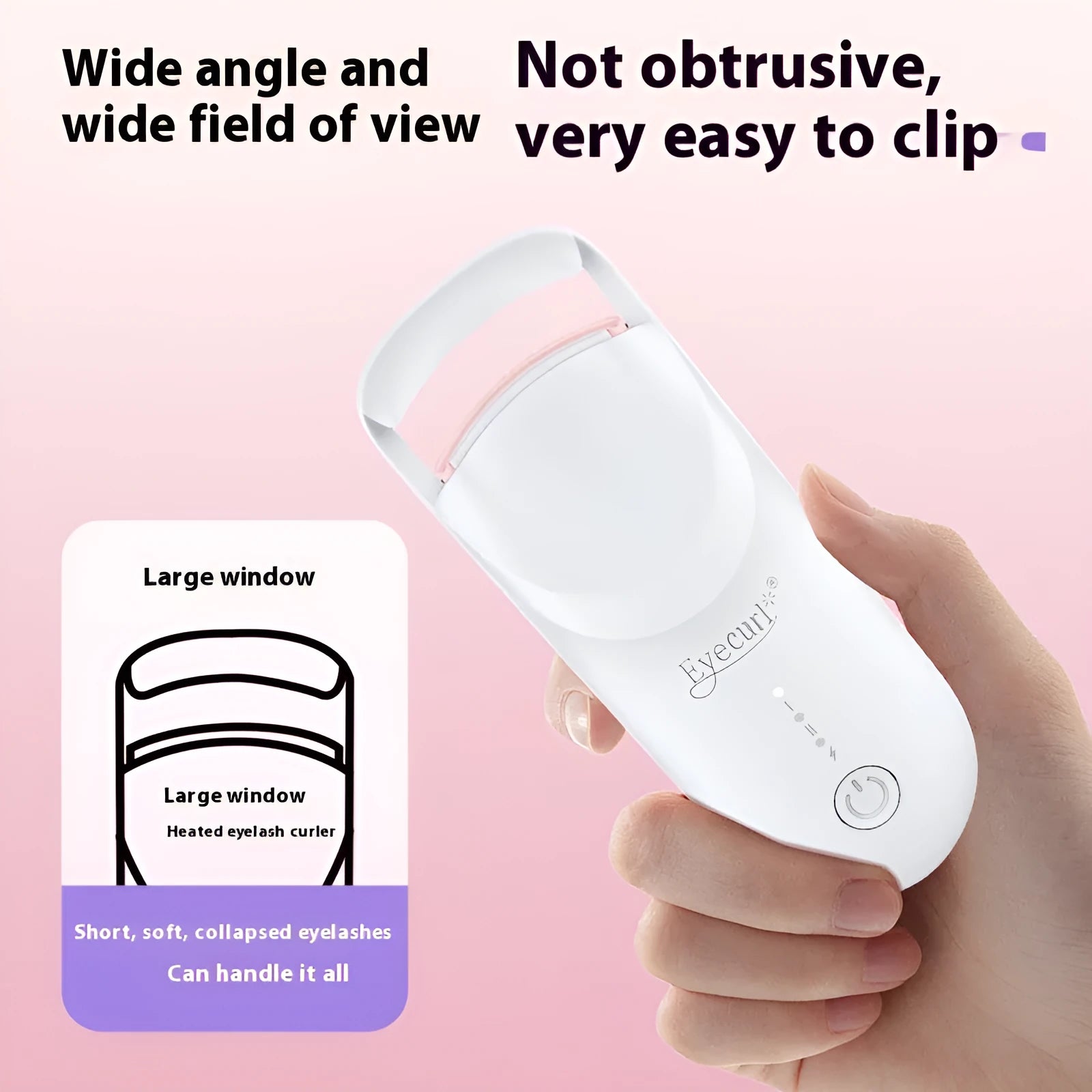 USB-rechargeable electric heating eyelash curler in cream white colour with cable