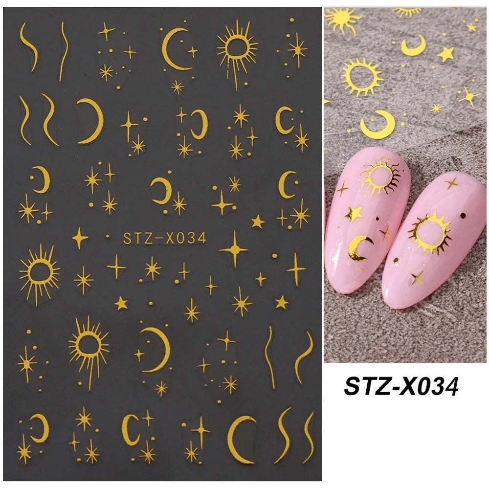 Sheet of black and silver stripe nail art stickers from a cartoon series for DIY manicures.