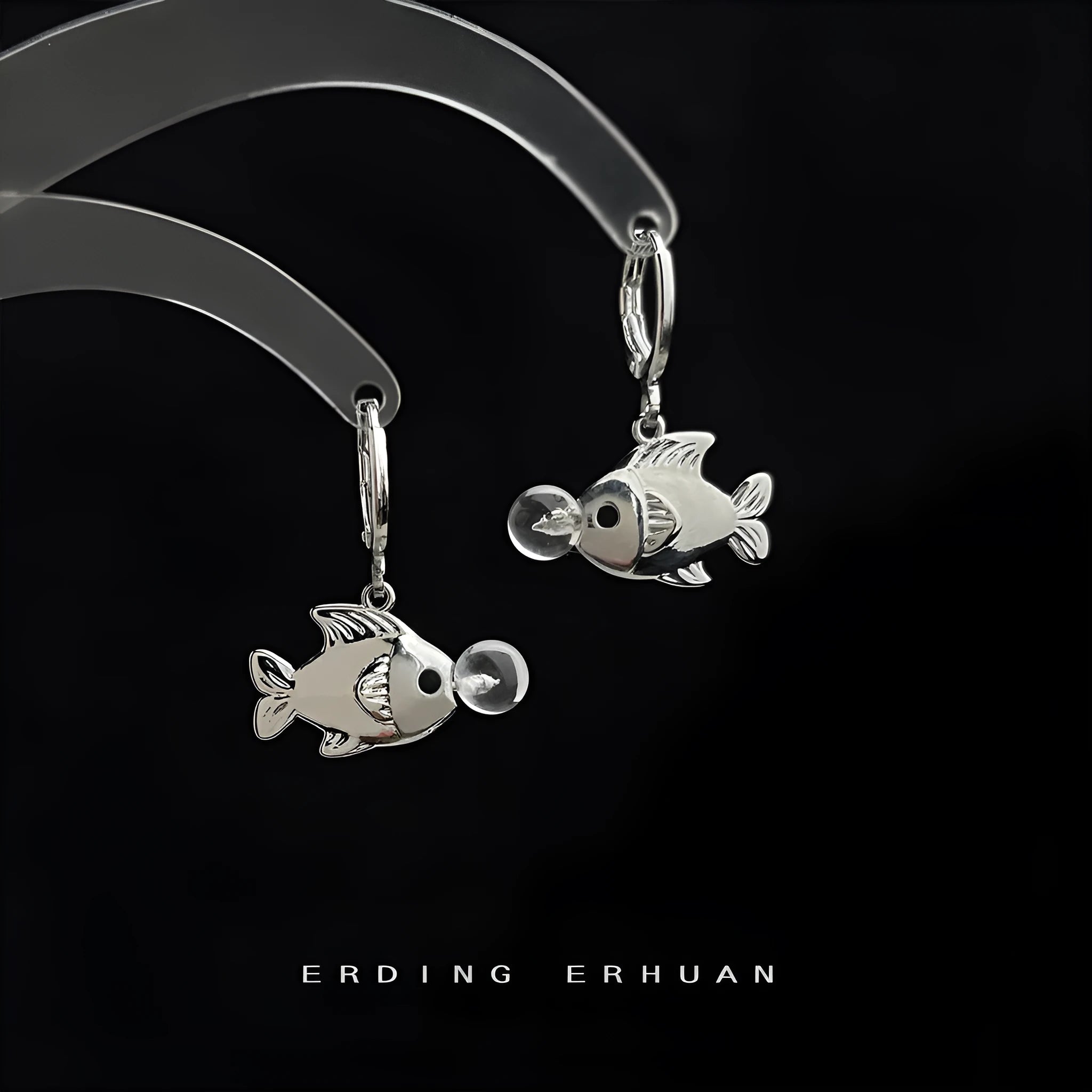 Women's copper fish earrings with goldfish design and bubble electroplating finish