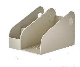 Desktop stationery storage box with two-tier grid design in milk coffee or ivory white colour