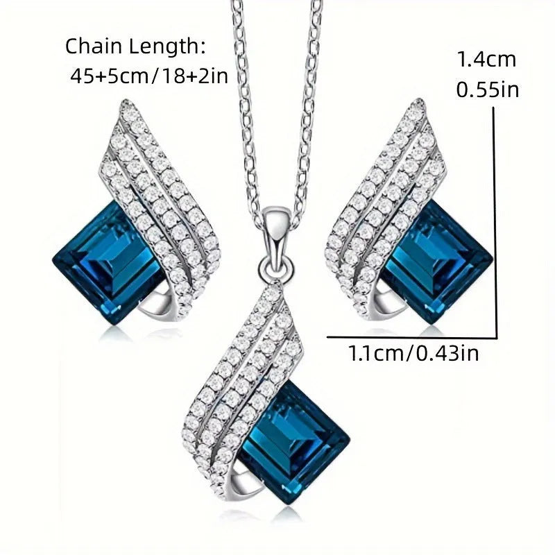 Gold-toned women's necklace and earring set with alloy, glass, and a cross chain, shown in two style options.