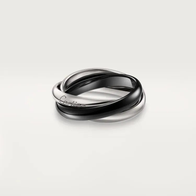 A silver couple ring with a U-shaped geometric design, shown in a choice of full diamond, half diamond, or no diamond settings.