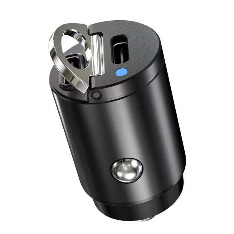 Black car cigarette lighter charger with dual USB ports for vehicle device charging