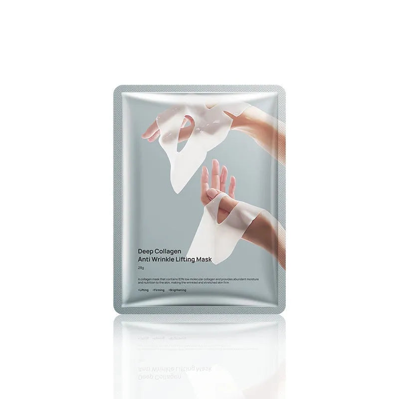 Single piece 28ml collagen anti-wrinkle moisturising facial mask for universal skin types.