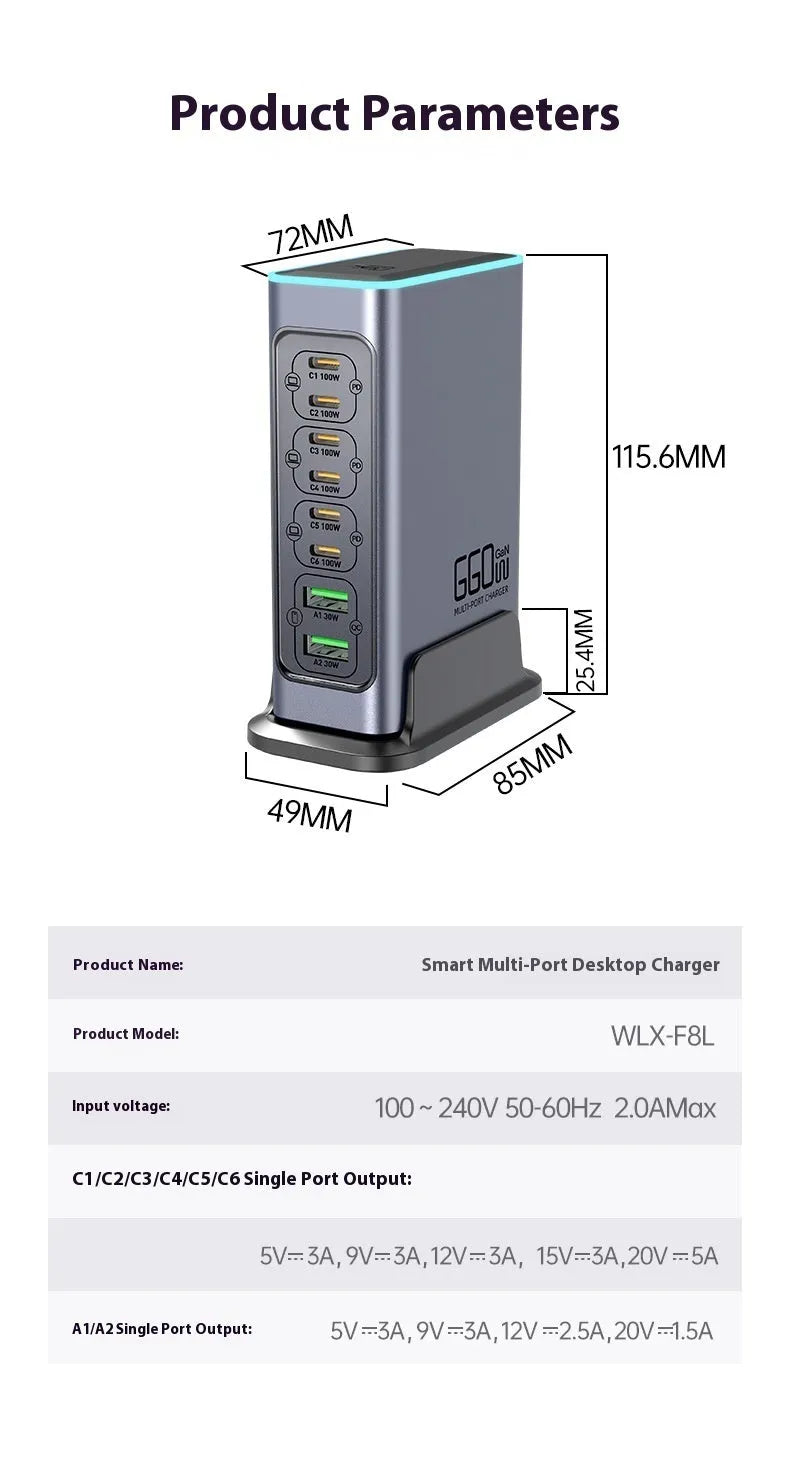 660W gallium nitride desktop charger with multiple Type-C ports